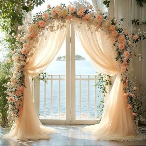 BSTDAYEVER Tenture Mariage Voilage Champagne Mariage Arche Tenture Rideau en Tulle 1.6x8m Tissu d'organza pour Drapé Arche pour Décoration de Mariage Cérémonie Fête Toile de Fond (BSTDAY, neuf)