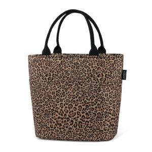 AOSBOS Sac Repas Isotherme avec Pochettes de Rangement pour Femme Fille, Sac &agrave; D&eacute;jeuner Lunch Bag Isol&eacute; en Doublure &Eacute;tanche pour Bureau Travail Plage Camping, L&eacute;opard Ambr&eacute; (S-MART LIFE, neuf)