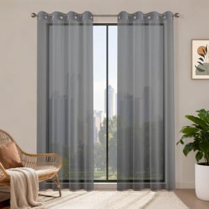 Runy&eacute;la Rideaux Voilages Gris Fonc&eacute; 140x220, Lot de 2 Voilage Fen&ecirc;tre Rideau Transparent &agrave; Oeillet, Moderne D&eacute;coration Int&eacute;rieure pour Salon Chambre Cuisine Baie Vitr&eacute;e, Filtrage de Lumi&egrave;re (Runi-EU, neuf)