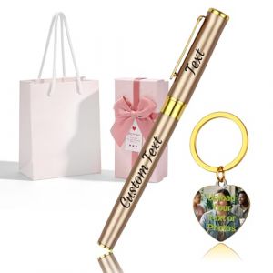 CGFN Stylo Personnalisable Grav&eacute; Prenom,Stylos Personnalis&eacute;s avec Prenom,Coffret Beau Stylo avec Porte Cle Cadeau Femme Elegant Homme &eacute;l&eacute;gant Collegue de Travail Femme (Or) (daicy, neuf)