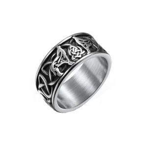 MAGIIE Bague Vikings Nordique Porte,Anneau de Loup Garou Celtique,Argent Bague Homme en Acier inoxydable,Bague Homme Pas Cher (Argent loup, 60) (MAGIIE, neuf)