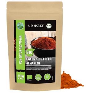 Piment de cayenne bio en poudre (250g), piment de cayenne bio moulu issu de l'agriculture biologique contrôlée, piment de cayenne 100% naturel, sans additifs (Alpi-Trade, neuf)