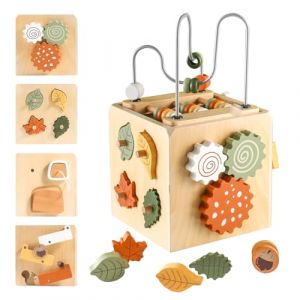 Smartwo Cube d'Activit&eacute; Bebe 1 2 3 Anns Jouet Bebe 1 an Montessori Jouet Sensoriel Montessori en Bois Jeux Motricit&eacute; Fine Educatif avec Boulier Enfant Labyrinthe de Perles Cadeau pour Filles Gar&ccedil;ons (OuterFun, neuf)
