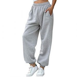 Nuofengkudu Femme Molleton Chaud Sarouel Jogging Pantalon Uni Ample avec Poches Elastique Taille Haute Baggy Fitness Tracksuit Bottoms Sport Harem Pants Casual Hiver(Fente-Gris,2XL) (better Life, neuf)