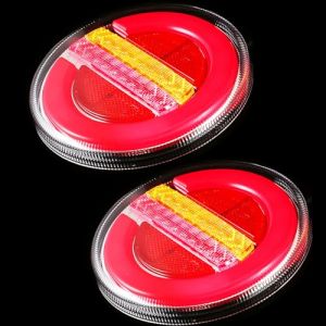 ETUKER 2x Feux Arrière de Remorque Led 12-24V 4Fonctions Etanche Rond Feu Arrière Hamburger LED pour Remorque Camion Tracteur approuvé E (ETUKER, neuf)