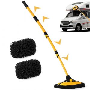 MAXVINI Brosse de lavage de voiture coudée à 15°, avec manche télescopique, 144 cm, avec long manche, en microfibre chenille, pour voiture, camion, caravane, camping-car (Fullucky, neuf)