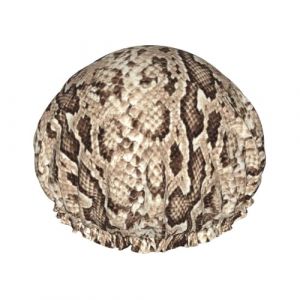 Bonnet de douche pour douche &ndash; Imprim&eacute; camouflage serpent double couche r&eacute;utilisable r&eacute;sistant &agrave; l'eau, grand bonnet de douche pour femme, bonnet de douche pour douche avec doublure en PEVA et corde (YUEYING-US, neuf)