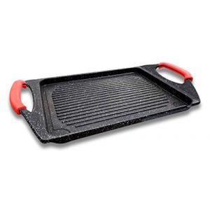 Cflagrant® Plancha/Grill 42x27cm Façon Pierre avec Poignées Silicone Amovible Tous Feux Dont Induction Sans PFOA Cuisson Sans Matière Grasse (Cflagrant France??, neuf)