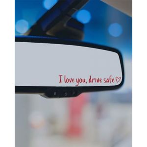 HUVZOR 4 pi&egrave;ces Autocollant de r&eacute;troviseur &ldquo;I love you,drive safe&rdquo; - colle pare brise,pour r&eacute;troviseur de courtoisie et fen&ecirc;tre arri&egrave;re - Accessoires de voiture - Pour fille et femme(Rouge) (Volumetech OU, neuf)
