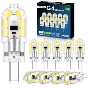 Ampoule G4 LED, 1W 173LM Ampoules LED G4 Classe C, &eacute;quivalent 15W 20W Halog&egrave;ne, AC/DC 12V 6000K Blanc Froid, Ampoule Economie d'&eacute;nergie &agrave; Culot &agrave; Broches, Sans Scintillement Non-Dimmable, 10 Pi&egrave;ces (xin.nuo, neuf)