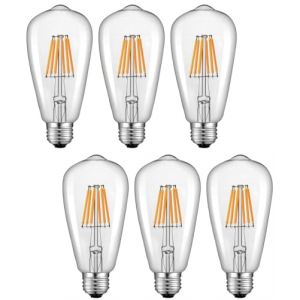 Lot de 6 Ampoule &agrave; vis Edison AC/DC 12-24V LED ST58 E27, ampoules &agrave; filament antique r&eacute;tro E27 LED &eacute;quivalant &agrave; 60W, Blanc Chaud 2700K pour RV Camper Marine Yacht Lorry (Blanc Chaud-2700K, 12v) (Bulbright-uk, neuf)