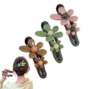 Pince à cheveux rectilignes en duvet de canard floral vintage, pince à cheveux plate mate mignon, pince à cheveux plate fleur, pince à cheveux décorative antidérapante en duvet de canard mignon(MIX-3P (Tong Ting Official Store, neuf)