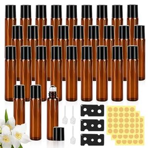 Bouteilles à Rouleaux D'huiles Essentielles, 30 Pièces 10ml Bouteille Roll on Vide En Verre, Flacon Roll on En Verre Avec Rouleau, Rechargeable Bouteille Roll on En Verre, Flacons Roll-On En Verre (DING VICTORY LIMITED, neuf)