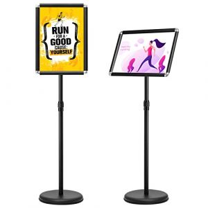 COSTWAY Porte Affiche sur Pied A3, Présentoir sur Pied 360 Degrés, Hauteur Réglable 89.5-134 cm, Cadre en Alliage d'Aluminium,Tube en Acier INOX, Support Affichage A3 Intérieur Extérieur, Noir (FDS GmbH, neuf)