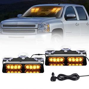 JMEST Feux Stroboscopiques LED 7.2 Pouces Pour Pare-Brise Intérieur - 16 LED, 18 Modes Flash, Beacon Lights 12V Pour Voiture, Camion, Véhicule (Amber) (FIVE PLUS, neuf)