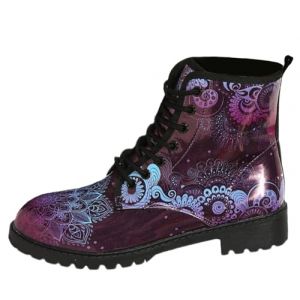Ulalaza Bottes pour Femmes Bout Rond Talons Bloc Bottines Plateforme Gothique &Agrave; Lacets Punk Bottes De Combat De Moto en Cuir Imprim&eacute; Multicolore Grosses Bottes Courtes (ToBe-One, neuf)