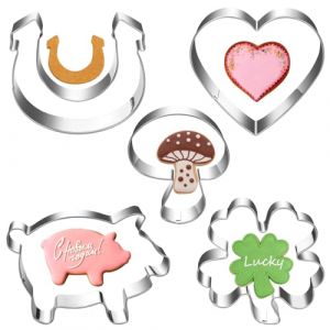 Lot de 5 Emporte-Pi&egrave;ces en Forme de Cochon, Emporte-Pi&egrave;ces en Acier Inoxydable, Moule &agrave; Biscuits Cochon pour le Nouvel An, Porte-Bonheur en Forme de Cochon, Cadeaux pour D&eacute;coration de G&acirc;teau (JINGMINGHE, neuf)