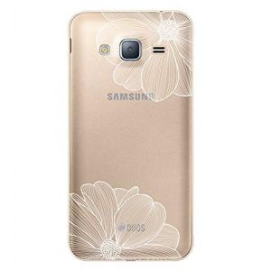 NOVAGO Compatible Samsung Galaxy J3 2016 (J320) Coque en Gel Transparent Souple R&eacute;sistant Anti Choc Impression Durable (Fleurs Blanches) (NOVAGO-Vendeur PRO fran&ccedil;ais, neuf)
