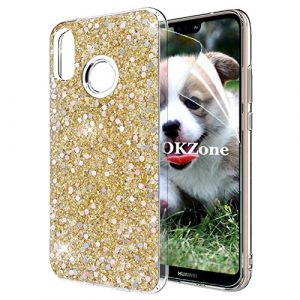 OKZone Coque Huawei P20 Lite, Mince Étui en Silicone Souple Paillette Strass Brillante Bling Bling Glitter de Luxe,Flexible Plein-Corps TPU Bumper Housse Etui de Protection pour Huawei P20 Lite (Or) (OKZone EU Store, neuf)