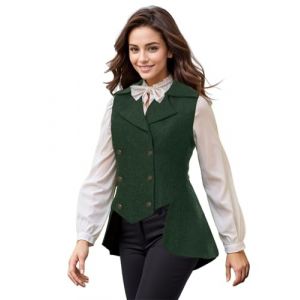 UniqKaliber Femmes Veste victorienne, tenue des ann&eacute;es 1920, manteau en tweed Renaissance gothique Steampunk Gilet Veste Top, Vert, M (UniqKaliber Official Store, neuf)