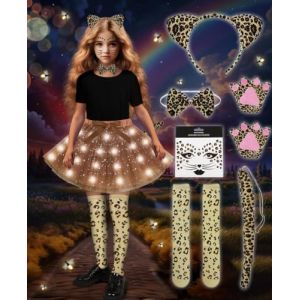 COYBTO D&eacute;guisement Tutu pour Filles, Costume L&eacute;opard pour Enfants Lumineux avec Oreilles de L&eacute;opard, Nez, Queue, Gants, Chaussettes, D&eacute;guisement pour No&euml;l Carnaval F&ecirc;te d'Anniversaire Cosplay (GAB GELH, neuf)