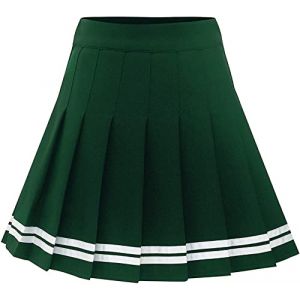 Dressystar Jupe Basique Femme Extensible Patineur Patineuse Pom-Pom Girl Mini Jupe Pliss&eacute;e Vert Blanc Rayure M (Aupuls, neuf)