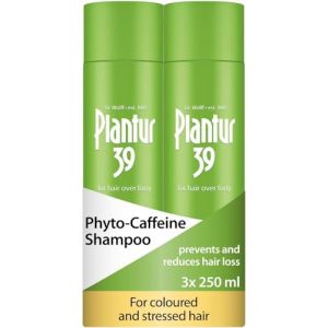 Plantur 39 Phyto Caféine Shampoo Pour les cheveux colorés et abîmés 2x 250ml | Prévient et réduit la perte de cheveux | Formule galénique unique favorisant la croissance des cheveux (Oum-Merchandise, neuf)