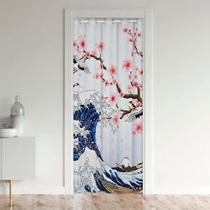 Vague Japonaise Rideau de Porte 106x203cm Floral Rideaux Interieur Salon Chambre pour Chambre Salon Rideaux Exterieur d'entrée Mer Fluctuations Rideau Occultant (Bofanshangmao, neuf)