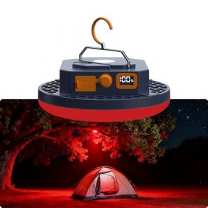 Lampe Camping Rechargeable, Batterie 10000 mAh, Lanterne Camping 3000 lm, Lumière de Camping Extérieure Portable 6500 K, Lampe de Pêche, Eclairage de Secours pour Ouragan (Feu rouge) (Iodoo-EU, neuf)