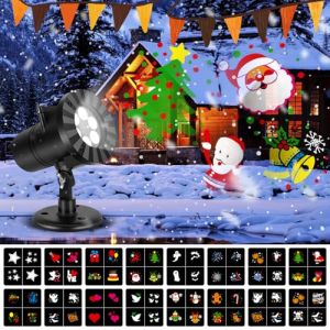 Projecteur Ext&eacute;rieur de No&euml;l, Lumi&egrave;re D'halloween Et De No&euml;l, 16 Diapositives &agrave; Motif HD, Lampe de Projection pour Halloween Jardin et les D&eacute;corations de Vacances (Fuzhisz-US, neuf)