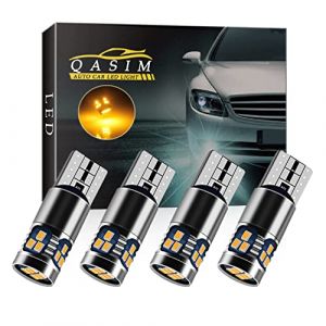 Qasim 4x LED T10 W5W Ampoules Canbus Sans Erreur Wedge 168 Ambre 2016 18-SMD pour Voiture Lumi&egrave;re de D&ocirc;me Int&eacute;rieur Liseuse Feu arri&egrave;re DC9-28V H&eacute;t&eacute;ropolarit&eacute; cconstante (Qasim auto parts, neuf)
