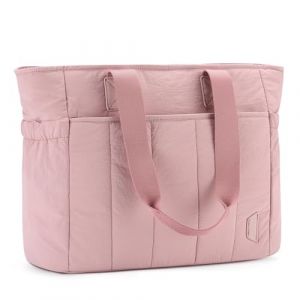 VASCHY Cabas Femme, Léger Sac à Main Matelassé Femmes 15,6 Pouces Sacoche Ordinateur Grande Capacité Sac de Cours avec Fermeture Éclair pour Travail/École/Voyage/Achats Rose (Vaschy, neuf)
