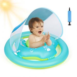 Gerbala Bouee Bebe avec Pare Soleil UPF 50+, Flotteurs Bébé avec Double Airbag, Siège de Sécurité Réglable, Flotteur de Bain Gonflable pour Bébé 6 à 36 Mois (Blau) (Gerbala Trading Kft., neuf)