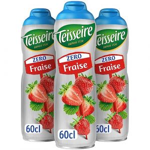 Teisseire Zéro Sucre, Sirop Fraise pour Boisson Rafraîchissante, Cocktails, Bidon 3x60cl (THE SIROP SHOP, neuf)