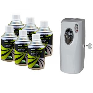 Insecticide Au Pyrèthre Naturel, Aérosols 6x250ml avec Diffuseur Automatique, Anti Mouches, Moucherons, Moustiques, Mites, Punaises de Lit (APRODOM, neuf)