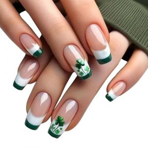 Faux ongles carr&eacute;s &agrave; presser pour la Saint-Patrick, motif tr&egrave;fle vert, couverture compl&egrave;te, acrylique, pour femme (yabaikekeji, neuf)