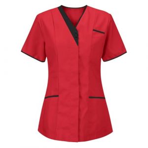 Tunique M&eacute;Dicale Femme Col en V Manche Courte Blouse Infirmiere Uniforme De Travail Haut Et Pantalon Tenue Aide Soignante Professionnelle Esth&eacute;Ticienne V&ecirc;Tement Lavables Durables Ensemble (HAOLEI  FR, neuf)