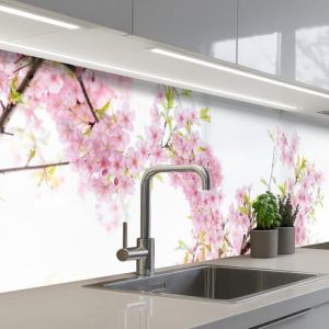 KitchenYeah&copy; Credence Cuisine Sur Mesure 80x400 cm Plaque Adhesive Murale Panneau Decoratif Interieur Peel And Stick Mural Protection Mur Fleur De Cerisier - Rose - Fleurs - Sakura - Nature (KitchenYeah, neuf)