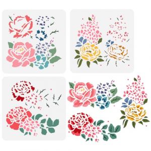 FINGERINSPIRE 3 Pochoir de Peinture de Fleurs en Couches de 15x15 cm Réutilisable Modèle de Dessin de Fleur de Rose Pivoine Plantes Florales Pochoir pour Peinture Sur Bois Mur Tissu Meubles (FINGERINSPIRE FR, neuf)