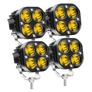 RIGIDON 4 Pcs Carré Phare de travail led, 3 pouces 40W 12V 24V Feux de travail led longue portée, Projecteur led voiture Spotlights pour 4x4 offroad camion SUV ATV tracteur bateau, 3000K Jaune (JIANDAO, neuf)