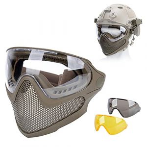 ACEXIER Airsoft Paintball Chasse &eacute;quipement Tactique Double Mode Mise &agrave; Niveau en Acier Maille Demi-Masque Militaire Jeu de Guerre Masque Protecteur (BOXUN-FR, neuf)