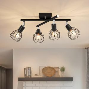 Kimjo Plafonnier Led 4 Spots Orientable, Noir Spots de Plafond Intérieurs, Rampe Spots avec Douille E14, Luminaire Spots pour Chambre, Salon, Salle à Manger, Couloir (Sans Ampoules) (KLighting, neuf)