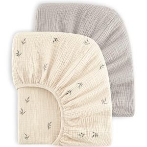 Bearmoss Lot de 2 draps-housses pour enfant - En mousseline 100 % coton - 60 x 120 cm / 140 x 70 cm - Pour lit de voyage, lit d'appoint, linge (bourgeons d'arbre) (fandoll, neuf)
