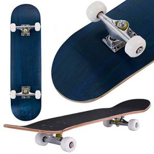 COSTWAY Skateboard en Bois d'Erable à 7 Couches, Planche à roulettes avec 4 Roues en PU, 80x20cm, Support 50KG pour Jeunes ou Débutants (Bleu) (FDS GmbH, neuf)