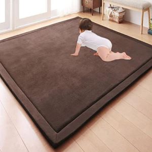 GGoty Grand tapis antidérapant en velours éponge épais pour jeux d’enfants, éveil des bébés, yoga, cuisine ou étude Marron 120 x 200 x 2 cm (GGoty, neuf)