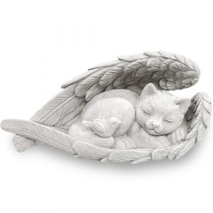 Onperpoe Pierre tombale Chat avec ailes d'ange Chat Ange Pierre commémorative pour l'extérieur Pierre tombale Animal en polyrésine Figurine de jardin Magnifique souvenir Maison Décoration funéraire (Xinyao LiUKShop, neuf)