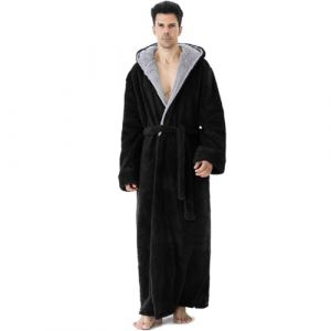 PUTUO Peignoir Robe de Chambre pour Homme: Longue Peignoir de Bain en Polaire avec Capuche en Hiver - Robe de Chambre Chaude en Pilou Pilou Doux pour Cadeau Noir XXL 1 pi&egrave;ce (PUTUO, neuf)