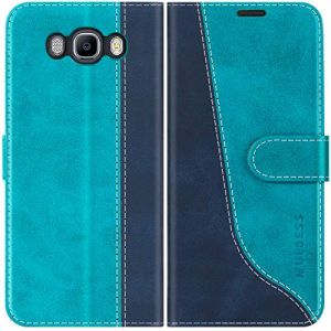 Mulbess Coque pour Samsung Galaxy J7 / J7 Duos 2016, Etui a Rabat, Housse en Cuir, Pochette de Protection Portefeuille, &Eacute;l&eacute;gant Bleu Mint (BLUE_BIRD, neuf)