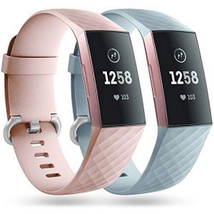 Faliogo 2 Pack Bracelet de Remplacement Compatible avec Fitbit Charge 3 Bracelet/Fitbit Charge 4 Bracelet, Bandes de Sport Classiques pour Femmes Hommes, Grand, Rosa/Menthe (Gehuaa-EU, neuf)