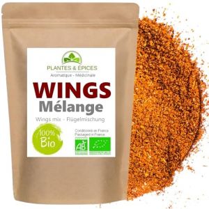 Mélange Mix Epices 100% Naturel pour assaisonnement WINGS Poulet (Pilons, ailes de Poulet) 100g- Sachet Fraîcheur Biodégradable Refermable (PLANTES & EPICES, neuf)